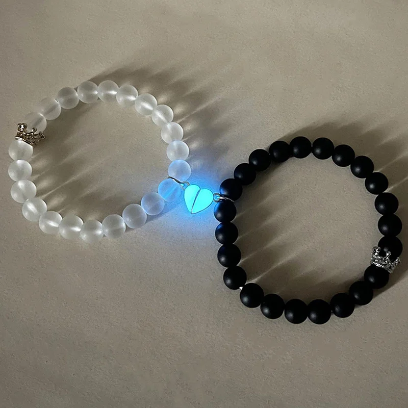 Fashion Jewelry 2pcs Handmade Crown Beaded Charms Bracelet Luminou Heart Glow In The… — image 7