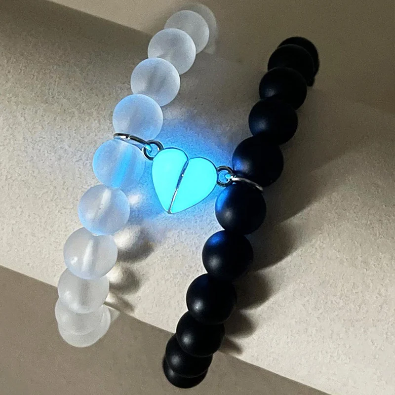 Fashion Jewelry 2pcs Handmade Crown Beaded Charms Bracelet Luminou Heart Glow In The… — image 5