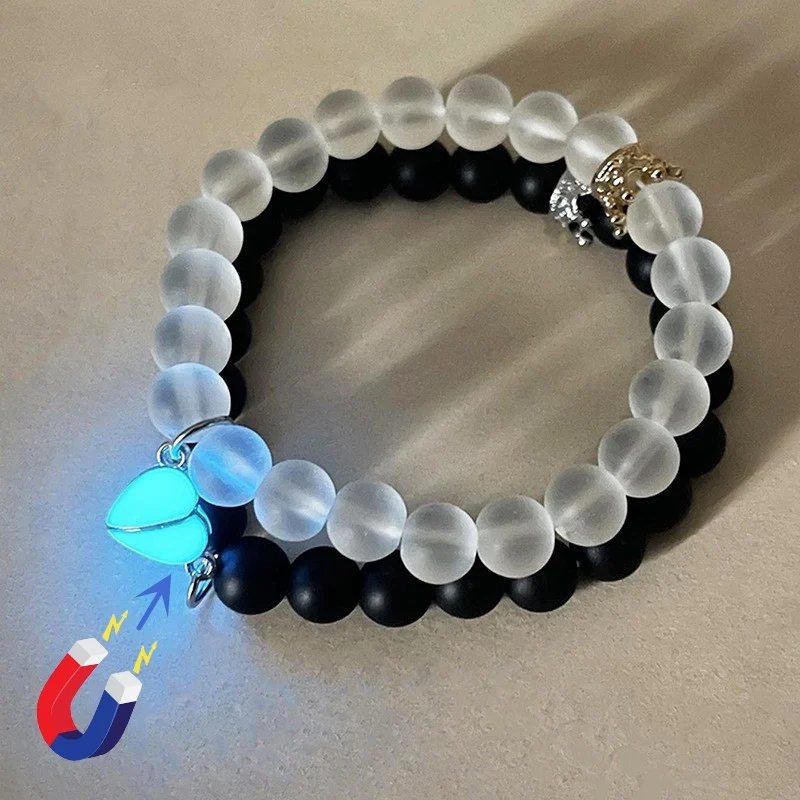 Fashion Jewelry 2pcs Handmade Crown Beaded Charms Bracelet Luminou Heart Glow In The… — image 4
