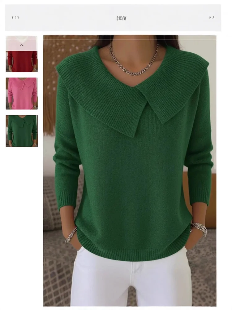 Fashion Korean Retro Playful Temperament Slim Lapel Sweater Knitted Lazy — image 8