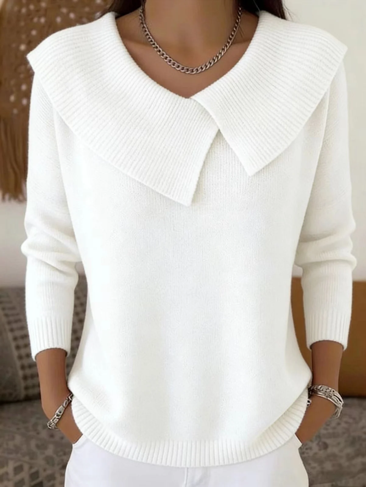 Fashion Korean Retro Playful Temperament Slim Lapel Sweater Knitted Lazy — image 4