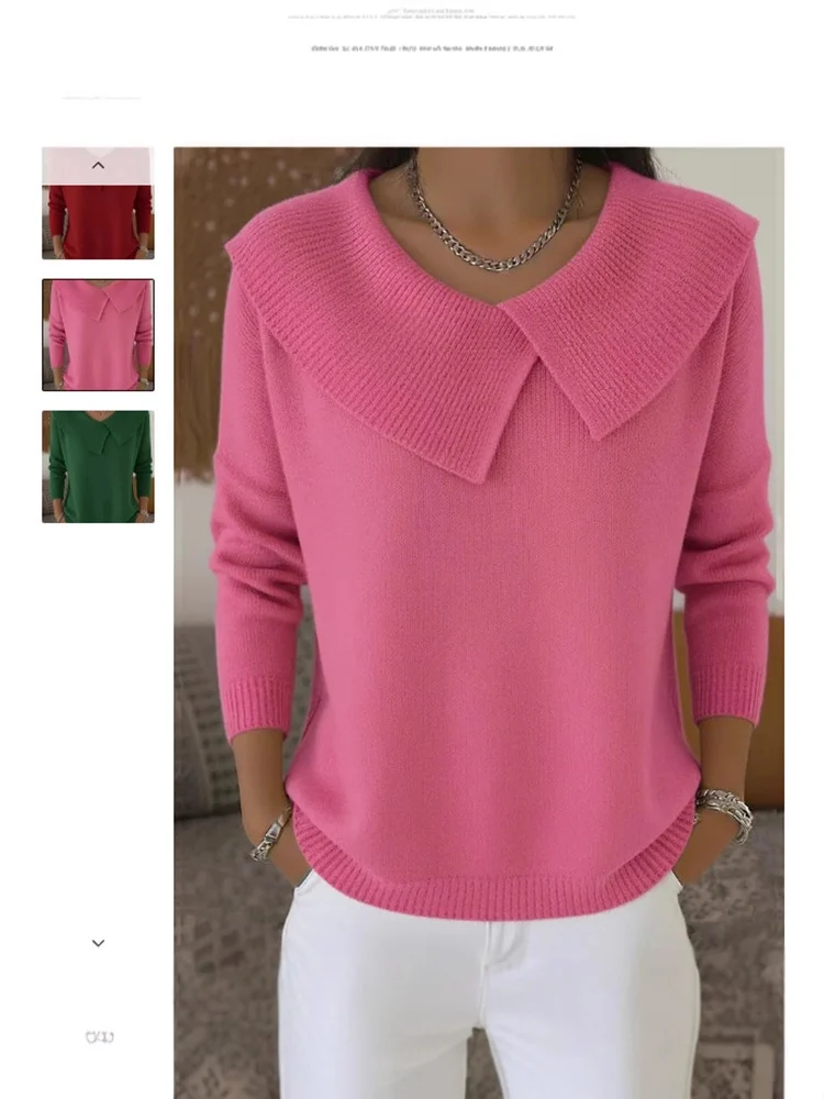 Fashion Korean Retro Playful Temperament Slim Lapel Sweater Knitted Lazy — image 3