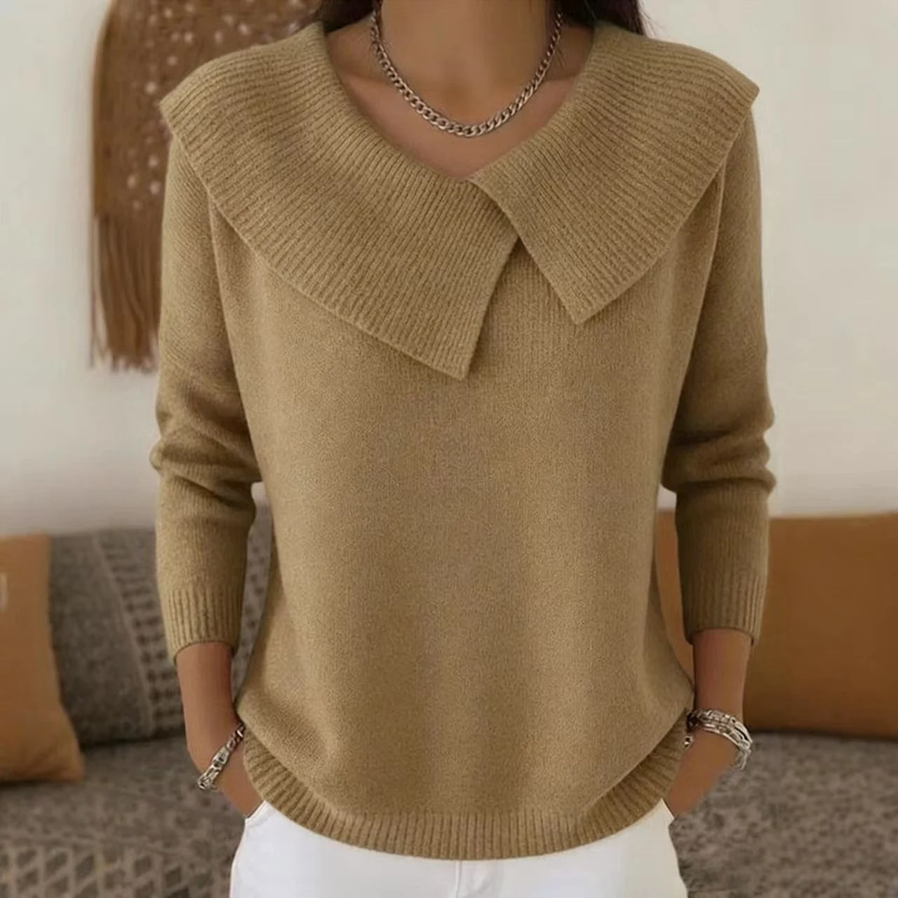 Fashion Korean Retro Playful Temperament Slim Lapel Sweater Knitted Lazy — image 14