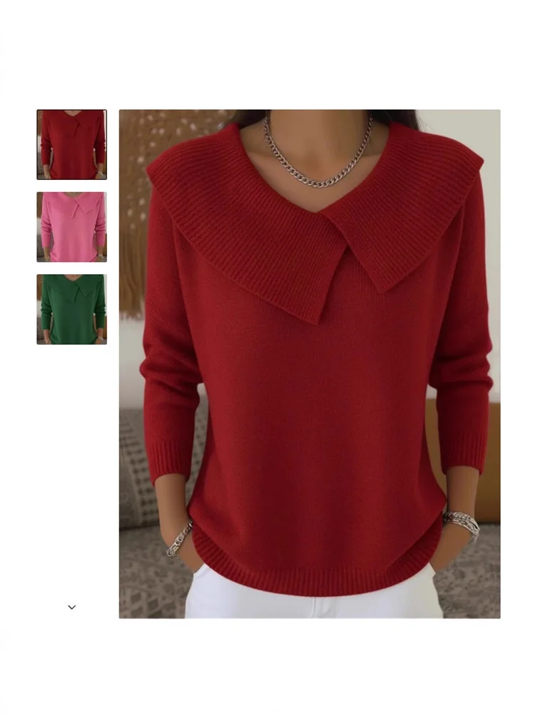 Fashion Korean Retro Playful Temperament Slim Lapel Sweater Knitted Lazy — image 2