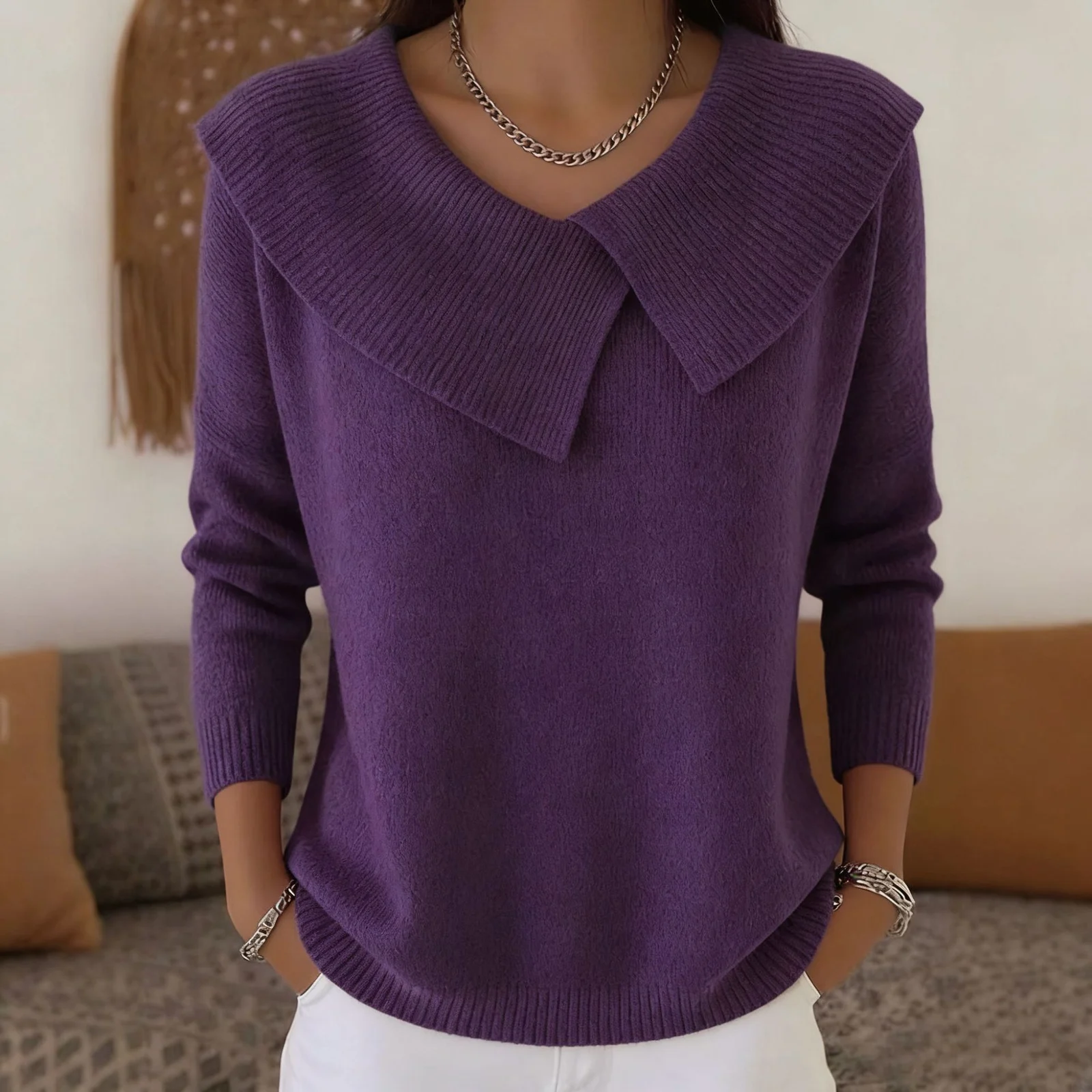 Fashion Korean Retro Playful Temperament Slim Lapel Sweater Knitted Lazy — image 15
