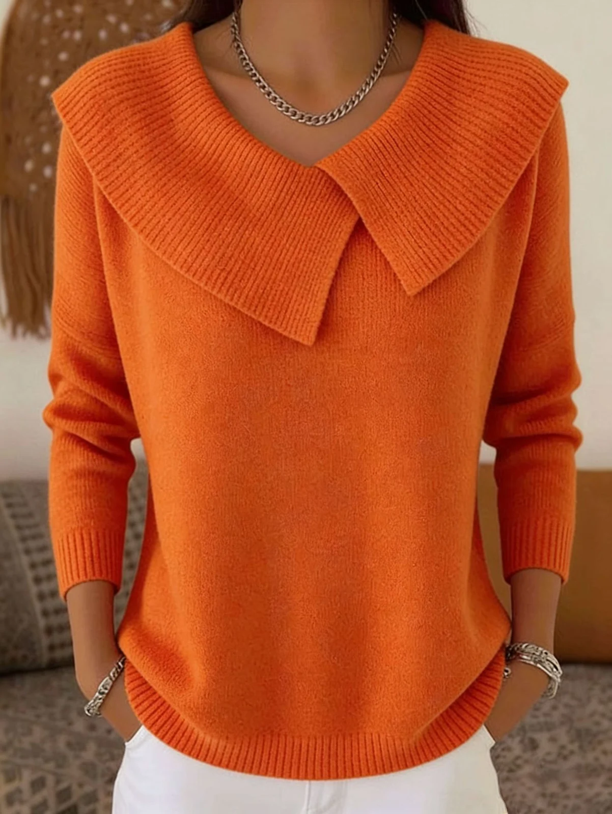 Fashion Korean Retro Playful Temperament Slim Lapel Sweater Knitted Lazy — image 5