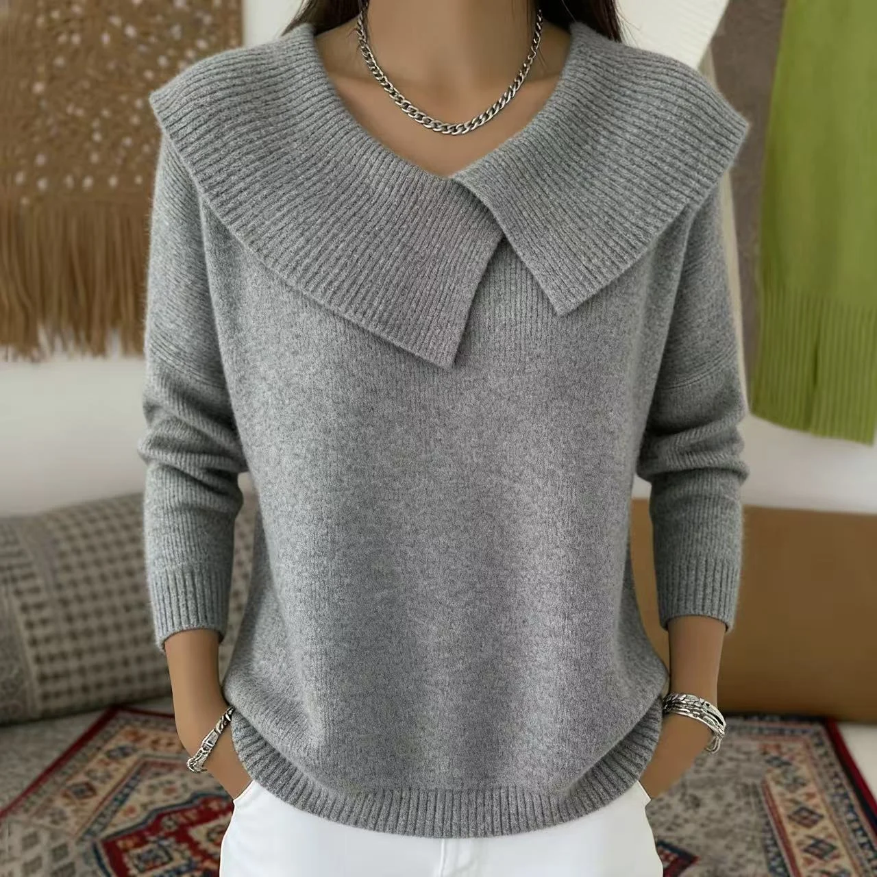 Fashion Korean Retro Playful Temperament Slim Lapel Sweater Knitted Lazy — image 12