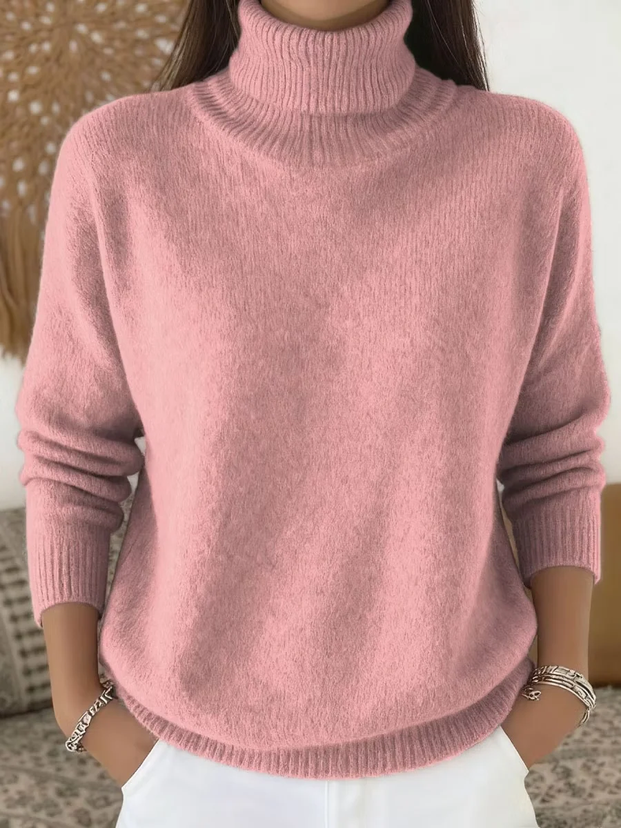 Fashion Ladies Solid Color Casual Knitted Turtleneck Pullover — image 10