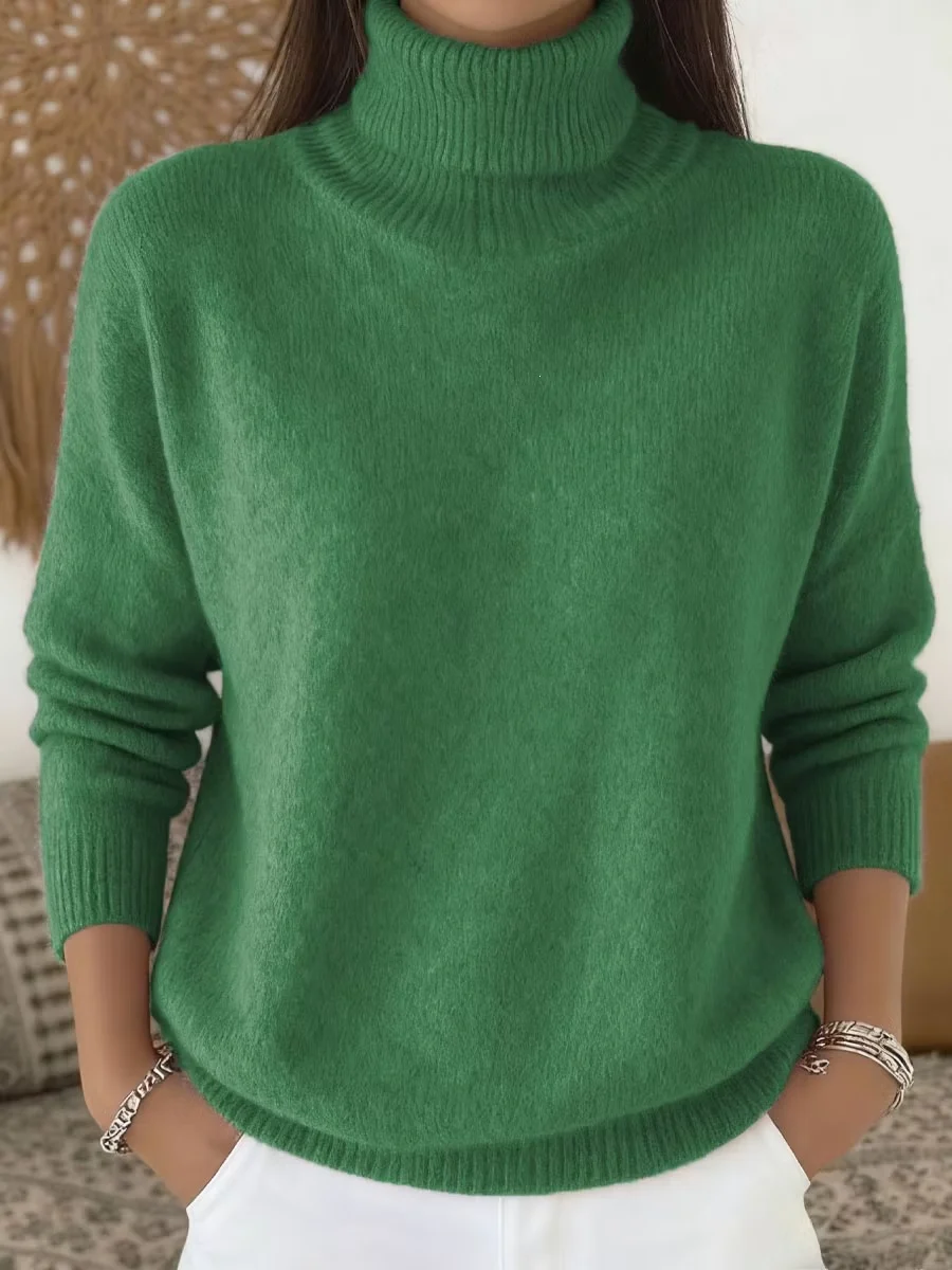 Fashion Ladies Solid Color Casual Knitted Turtleneck Pullover — image 3