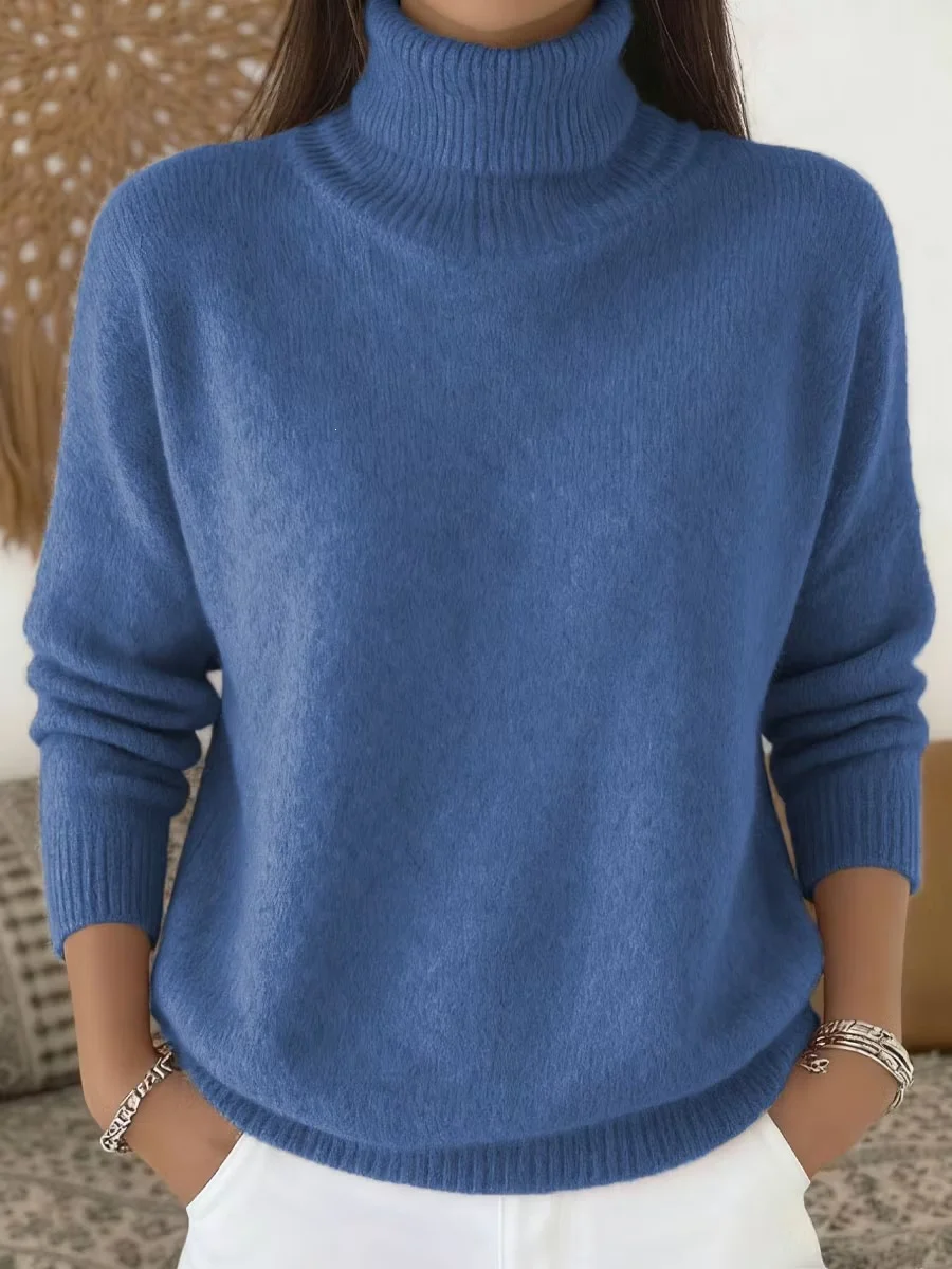 Fashion Ladies Solid Color Casual Knitted Turtleneck Pullover — image 8