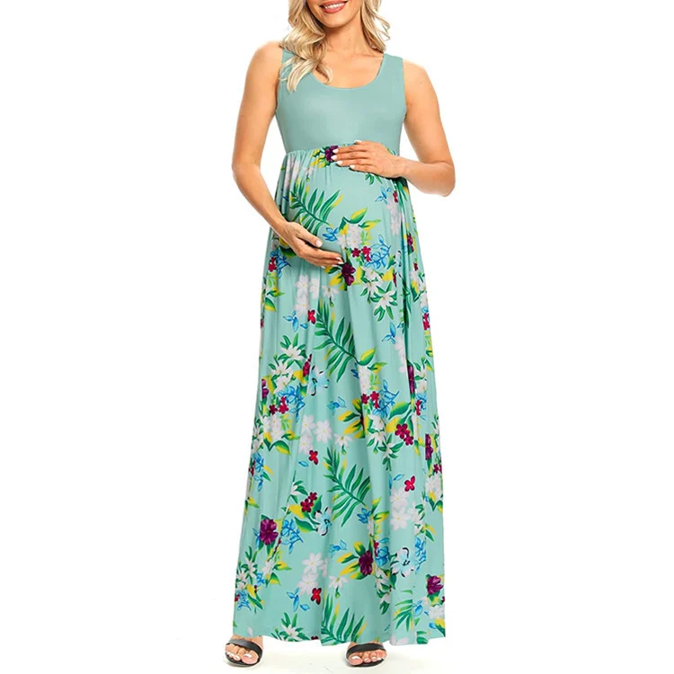 Fashion Print Stitching Round Neck Maternity Dress — image 3