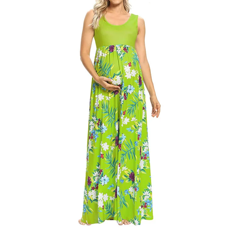 Fashion Print Stitching Round Neck Maternity Dress — image 2