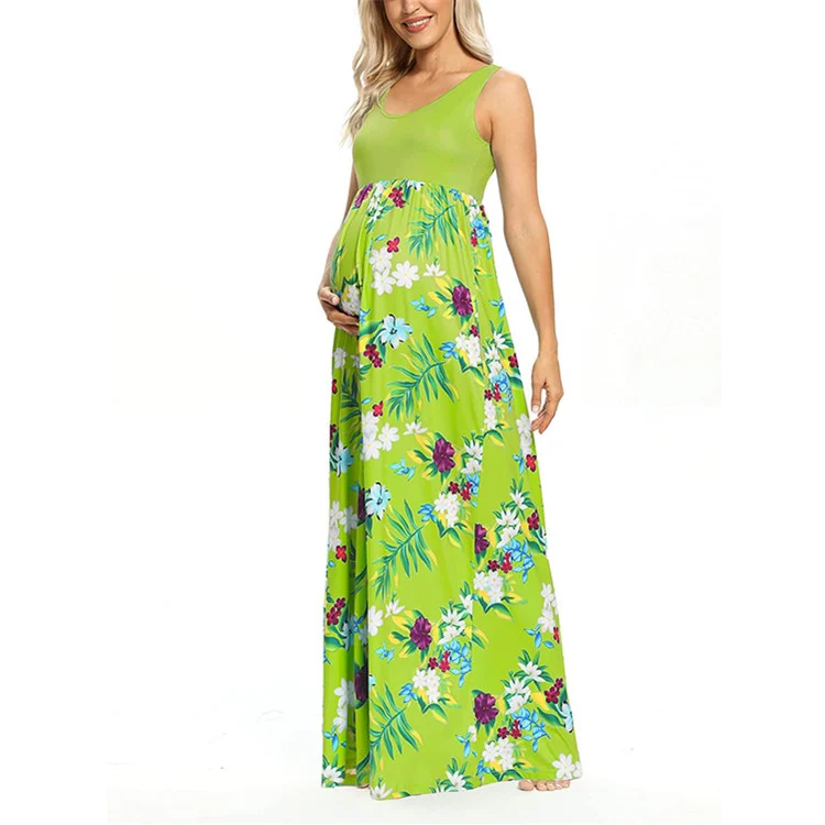 Fashion Print Stitching Round Neck Maternity Dress — image 4