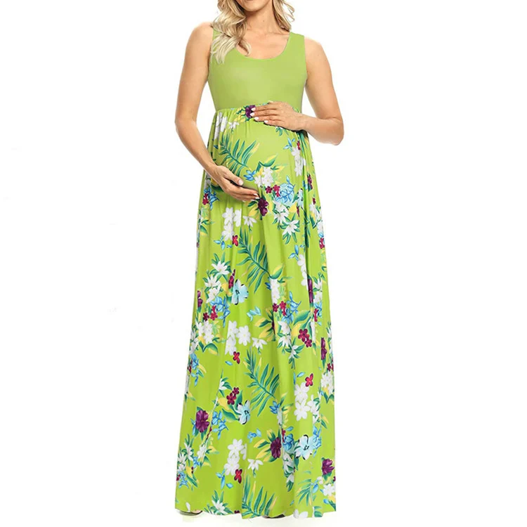 Fashion Print Stitching Round Neck Maternity Dress — image 5