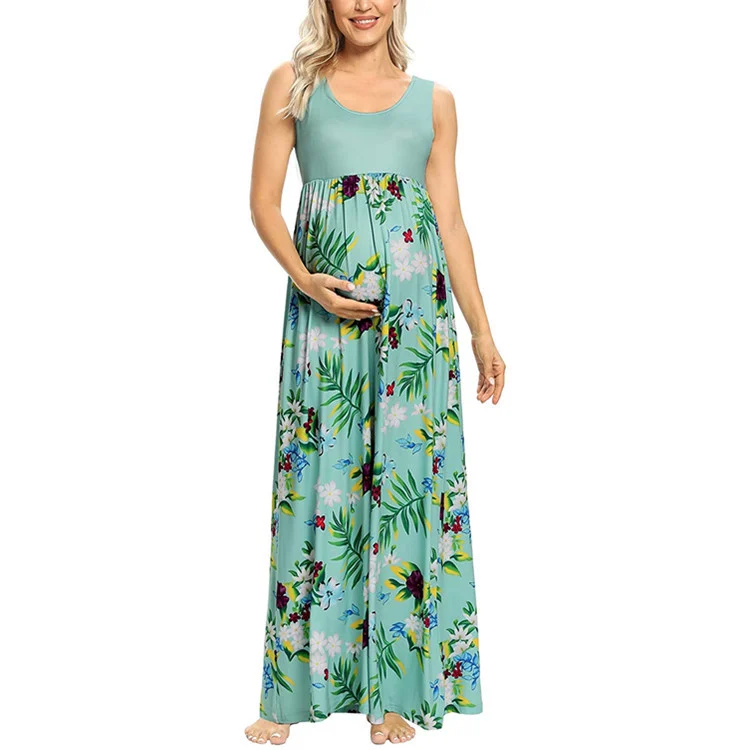 Fashion Print Stitching Round Neck Maternity Dress — image 1
