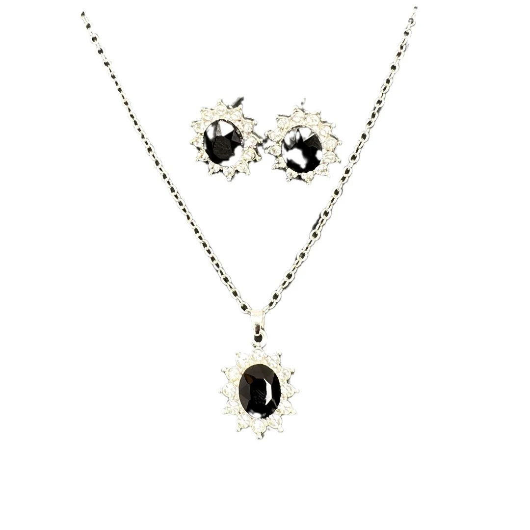 Fashion Sunflower Zircon Ear Stud Necklace Suit — image 2