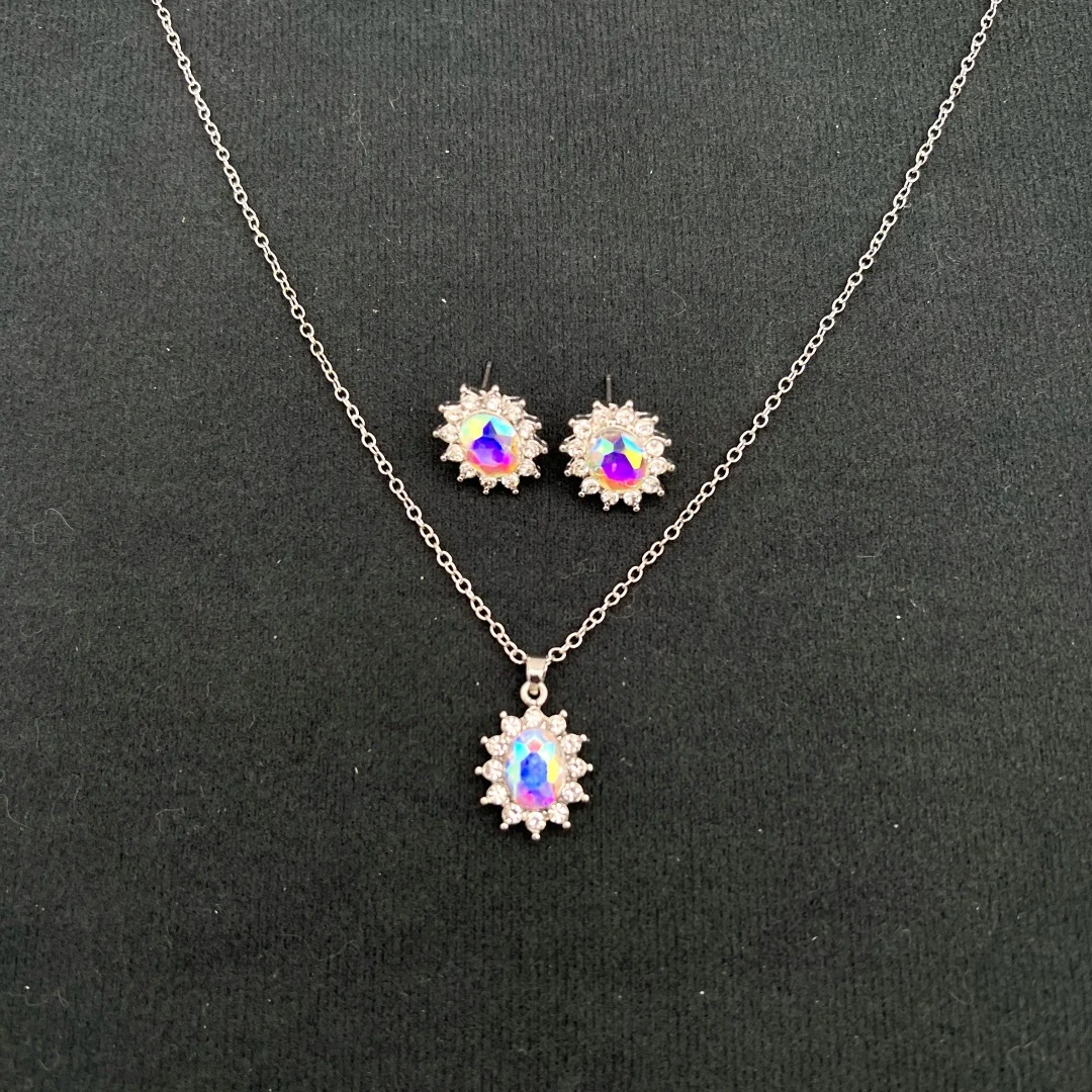Fashion Sunflower Zircon Ear Stud Necklace Suit — image 4