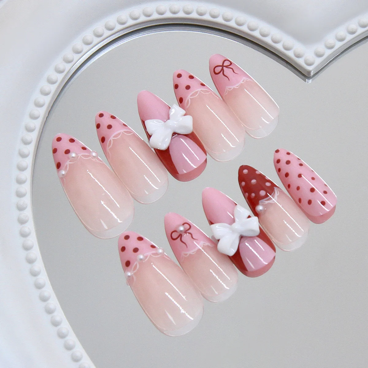 Fashionable Detachable Nail Tips With Lace And Bow 24 Pieces — image 5