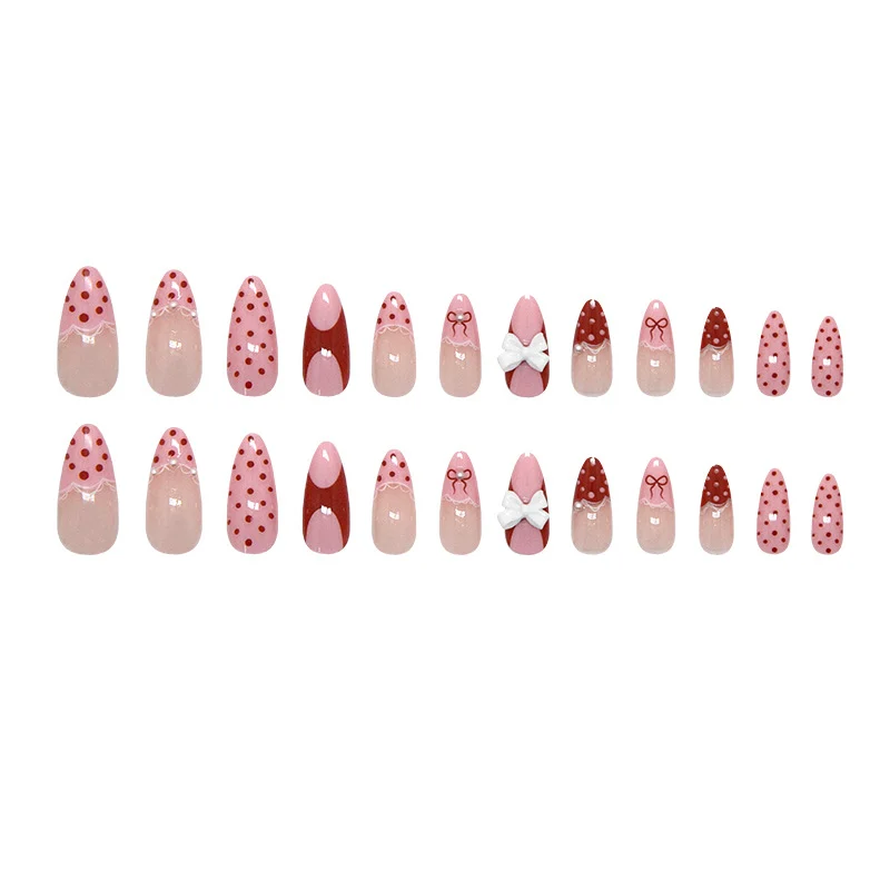 Fashionable Detachable Nail Tips With Lace And Bow 24 Pieces — image 2