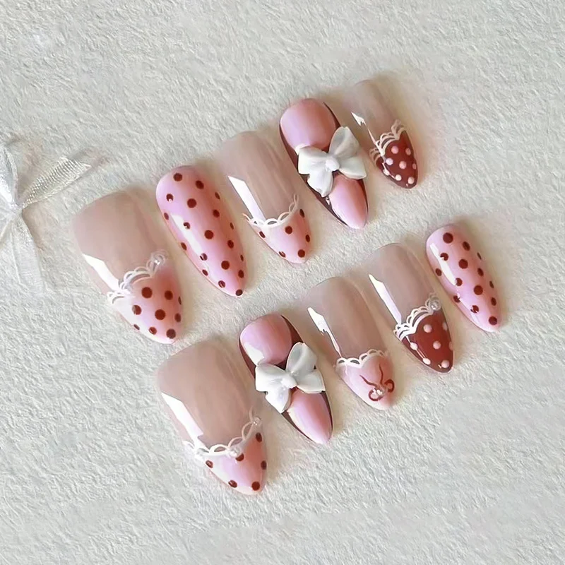Fashionable Detachable Nail Tips With Lace And Bow 24 Pieces — image 3