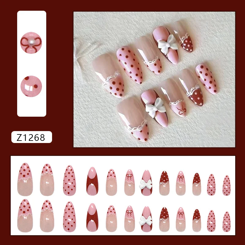 Fashionable Detachable Nail Tips With Lace And Bow 24 Pieces — image 4