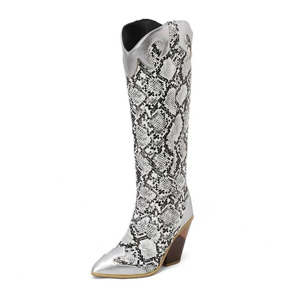 Fashionable Patchwork Leather Knee-high Boots — image 11