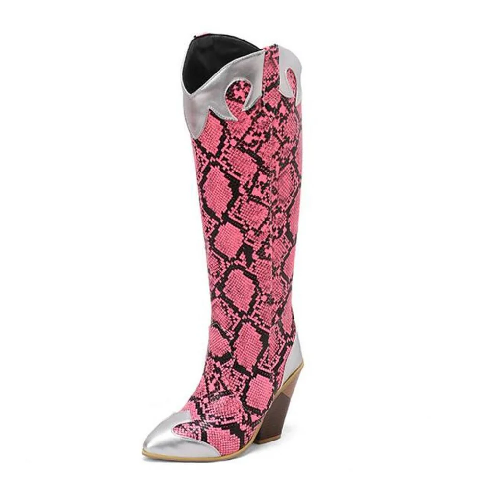 Fashionable Patchwork Leather Knee-high Boots — image 7