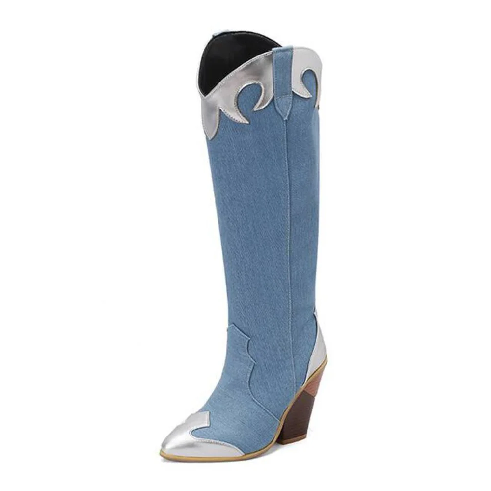 Fashionable Patchwork Leather Knee-high Boots — image 10