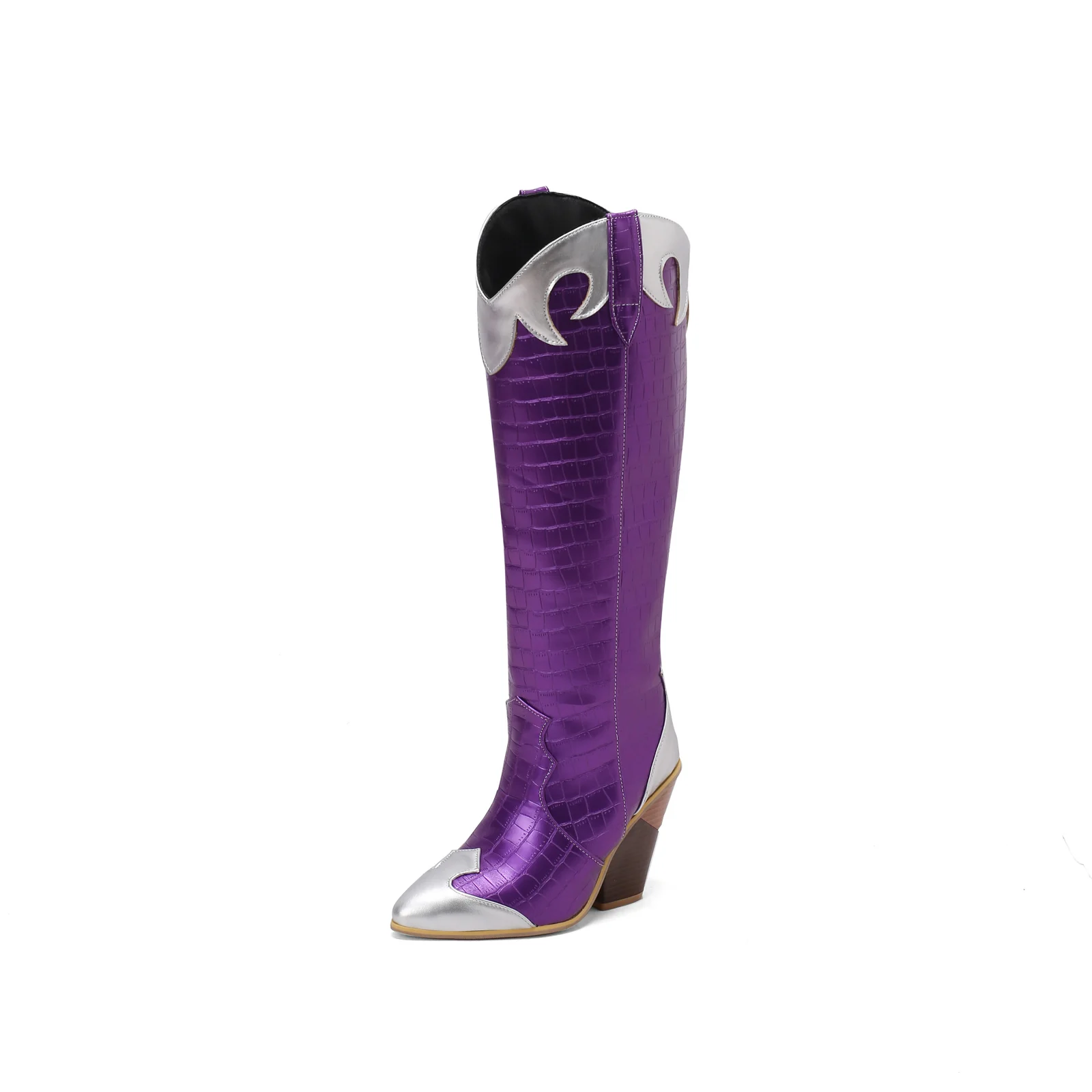 Fashionable Patchwork Leather Knee-high Boots — image 4
