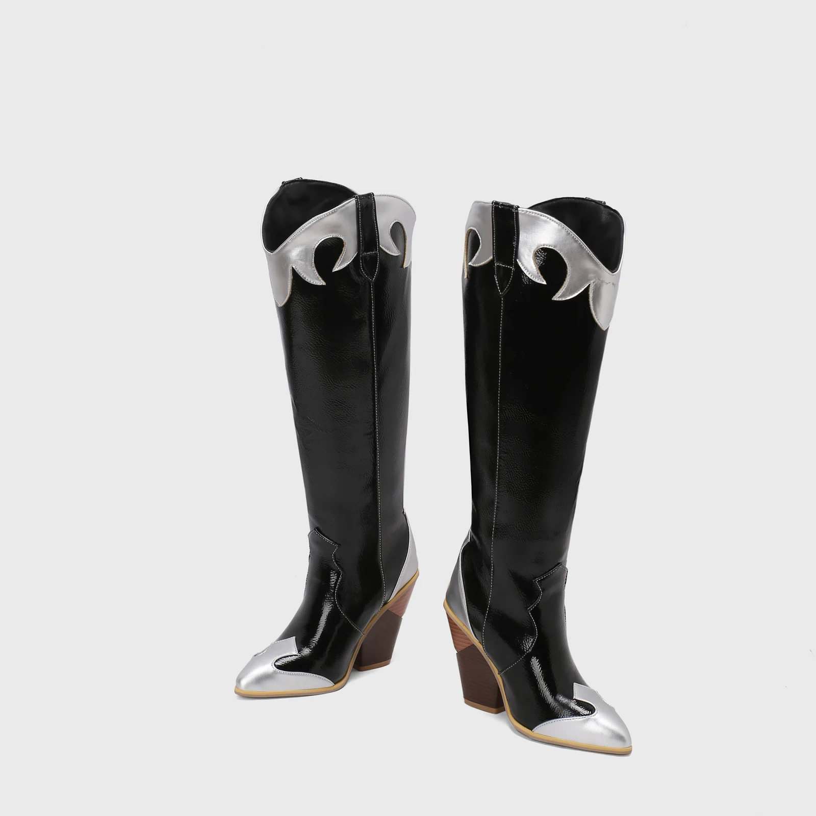 Fashionable Patchwork Leather Knee-high Boots — image 3