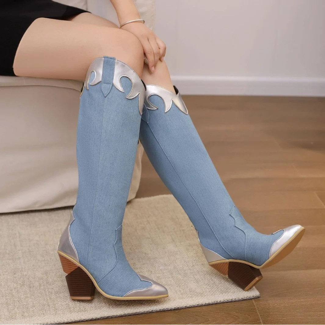Fashionable Patchwork Leather Knee-high Boots — image 8