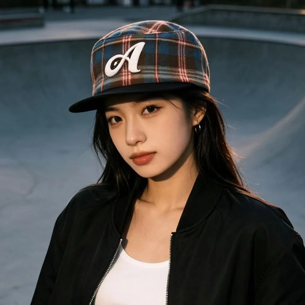 Fashionable Plaid Patchwork Three-dimensional Letter D Flat-brimmed Hat - American… — image 5