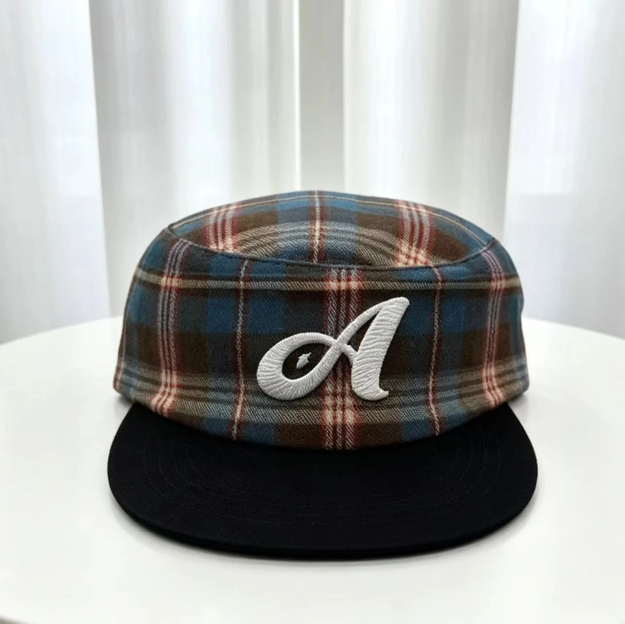 Fashionable Plaid Patchwork Three-dimensional Letter D Flat-brimmed Hat - American… — image 3