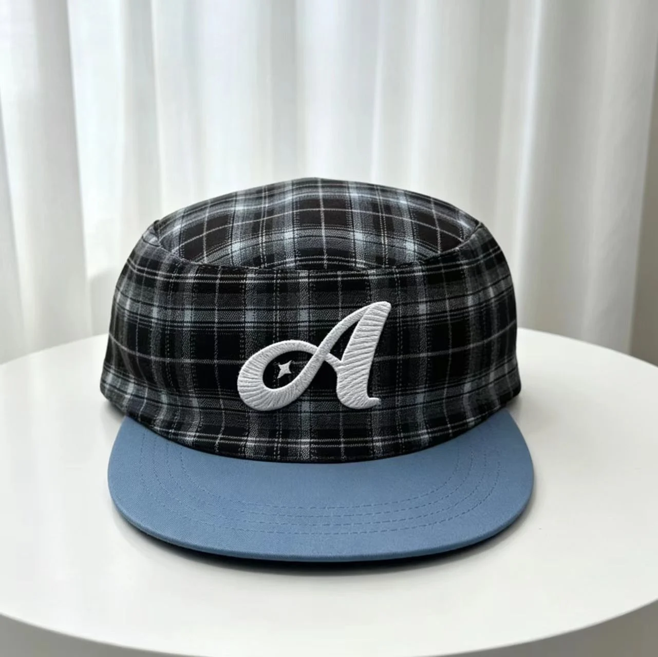 Fashionable Plaid Patchwork Three-dimensional Letter D Flat-brimmed Hat - American… — image 7