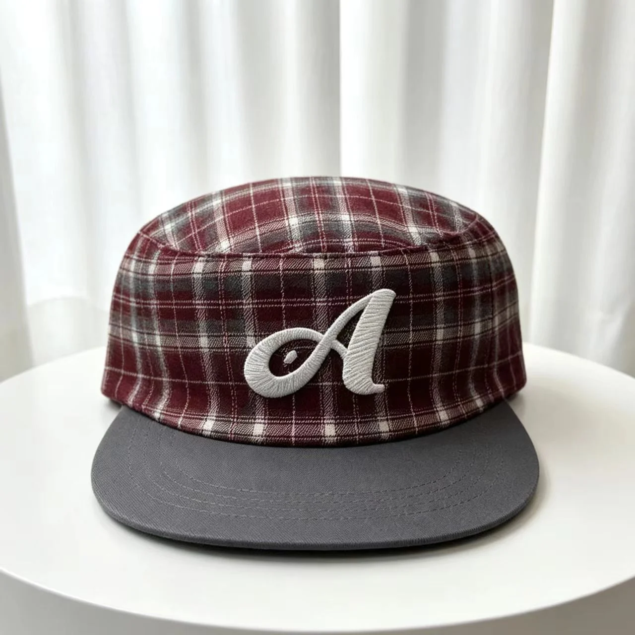 Fashionable Plaid Patchwork Three-dimensional Letter D Flat-brimmed Hat - American… — image 6