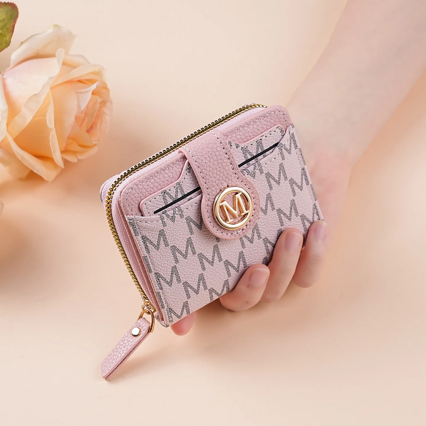 Fashionable Printed Letter Zippered Coin Purse Featuring An M Motif And A Vintage… — image 6