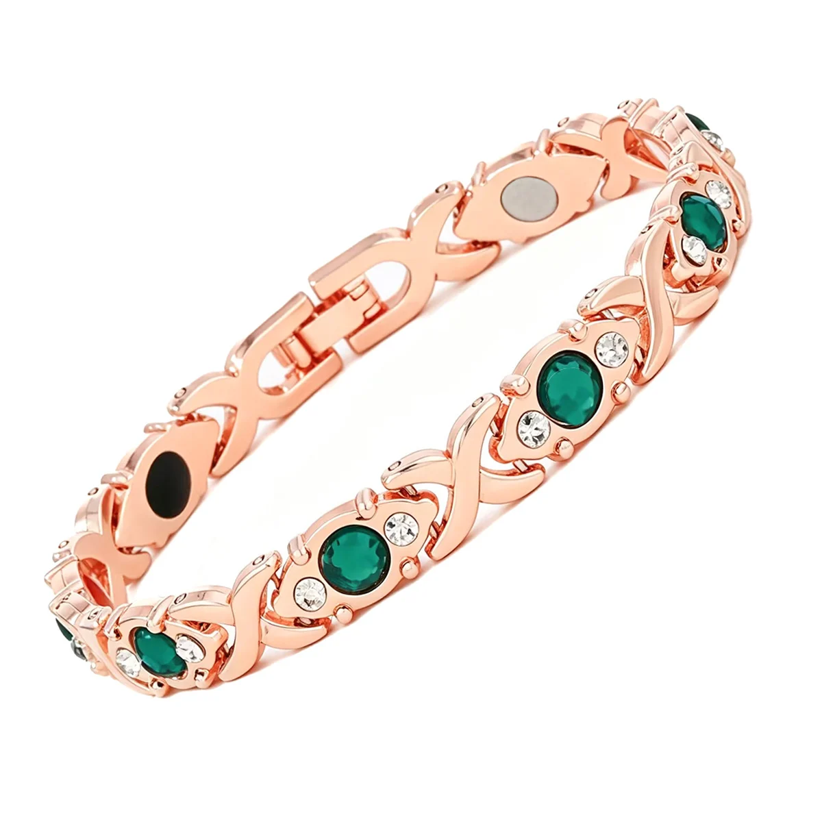 Fashionable Rose-gold Green-diamond Magnet Bracelet For Women — image 6