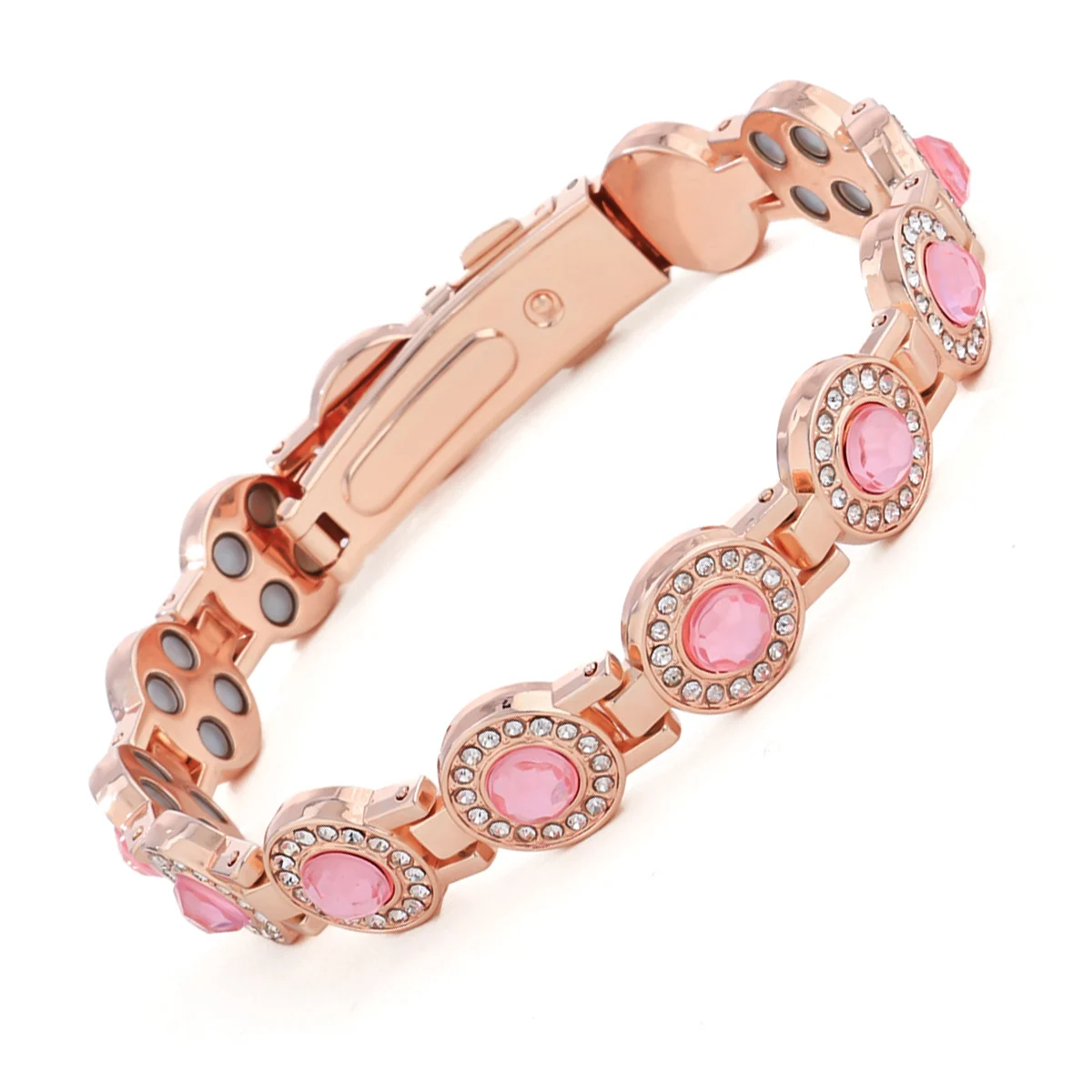 Fashionable Rose-gold Green-diamond Magnet Bracelet For Women — image 9