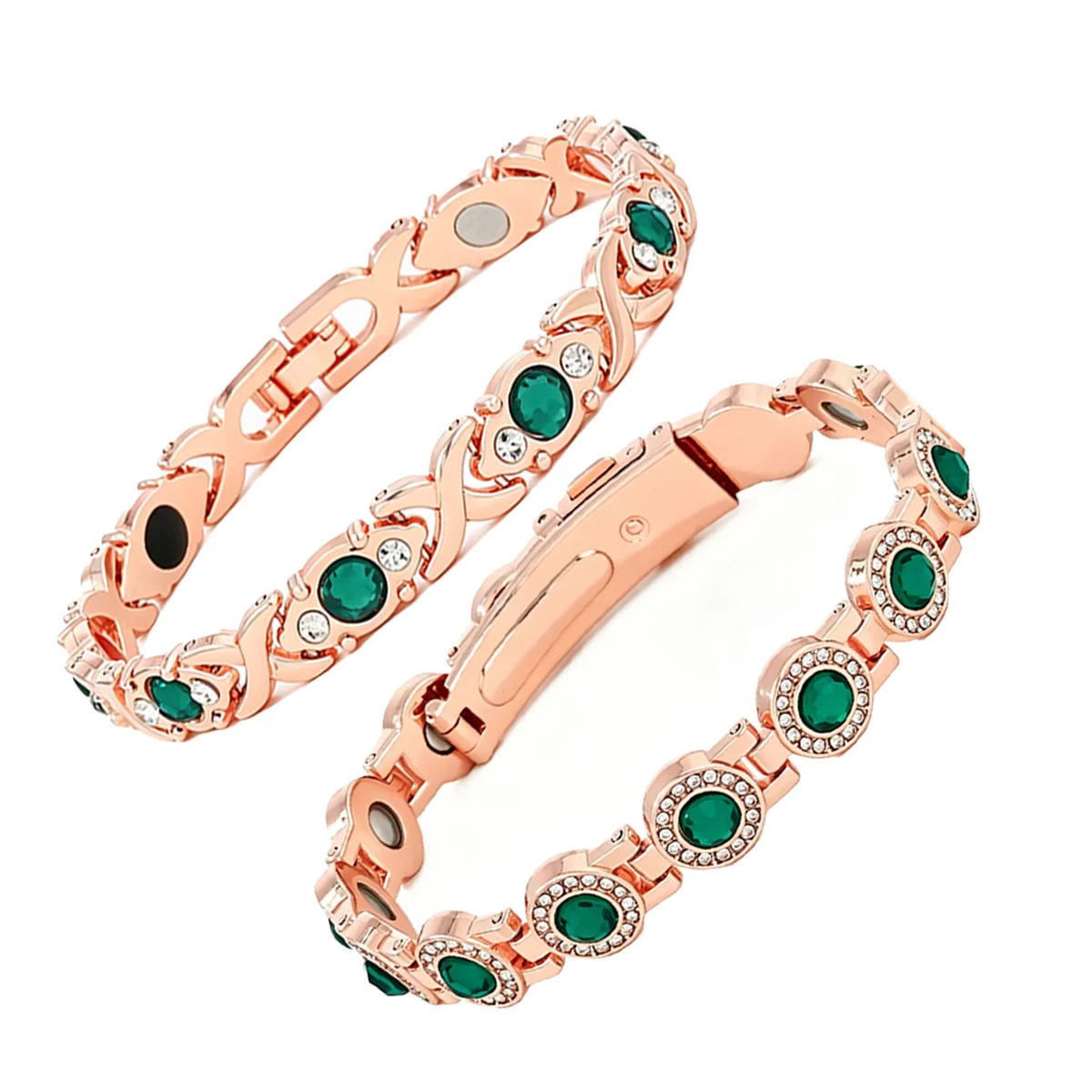 Fashionable Rose-gold Green-diamond Magnet Bracelet For Women — image 4