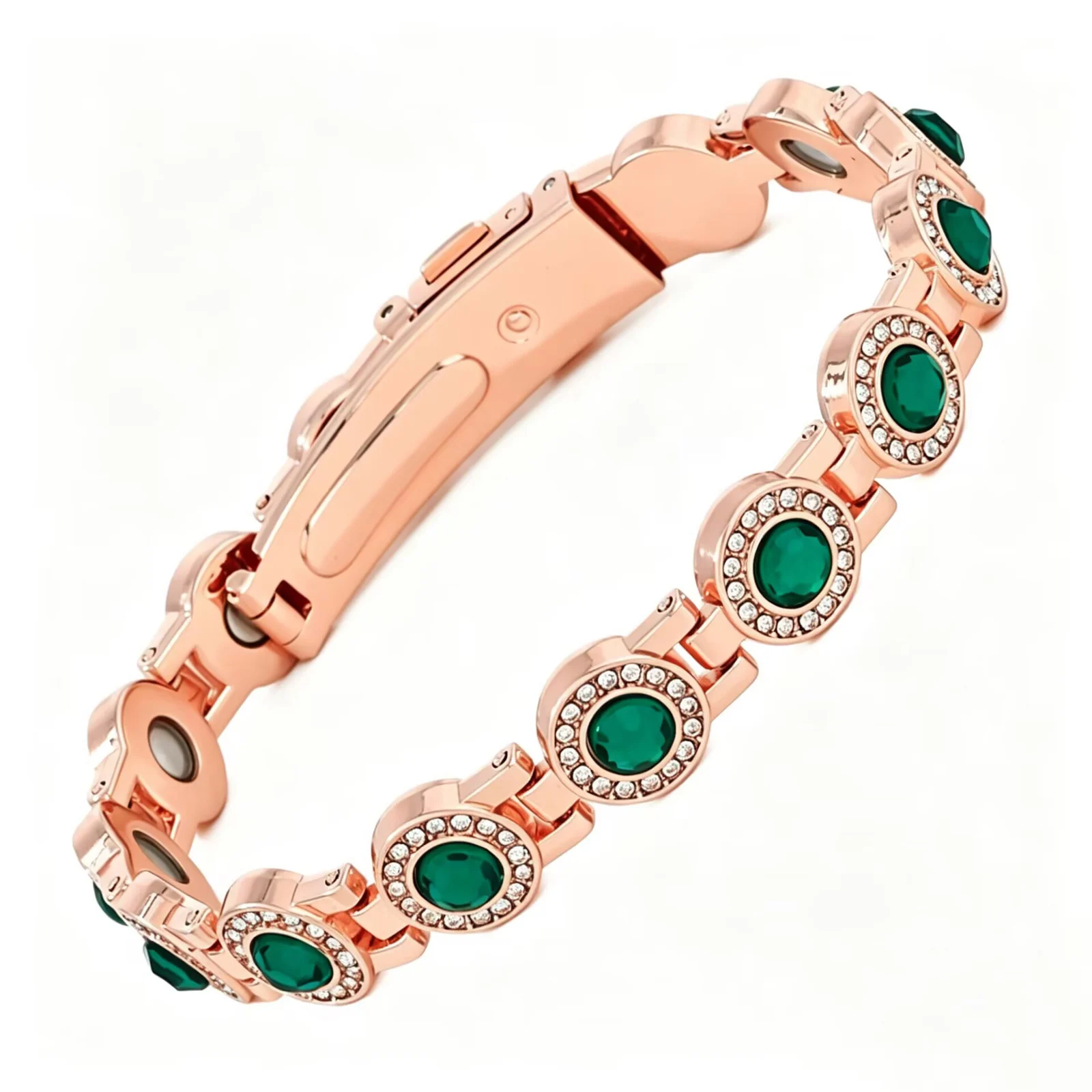 Fashionable Rose-gold Green-diamond Magnet Bracelet For Women — image 2