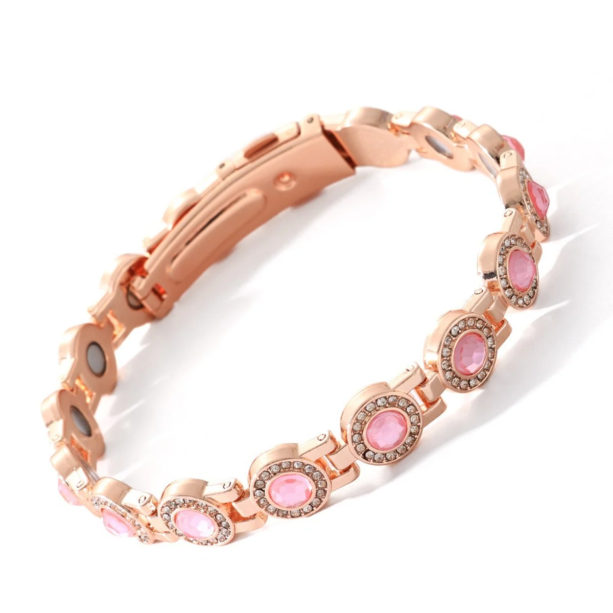 Fashionable Rose-gold Green-diamond Magnet Bracelet For Women — image 3