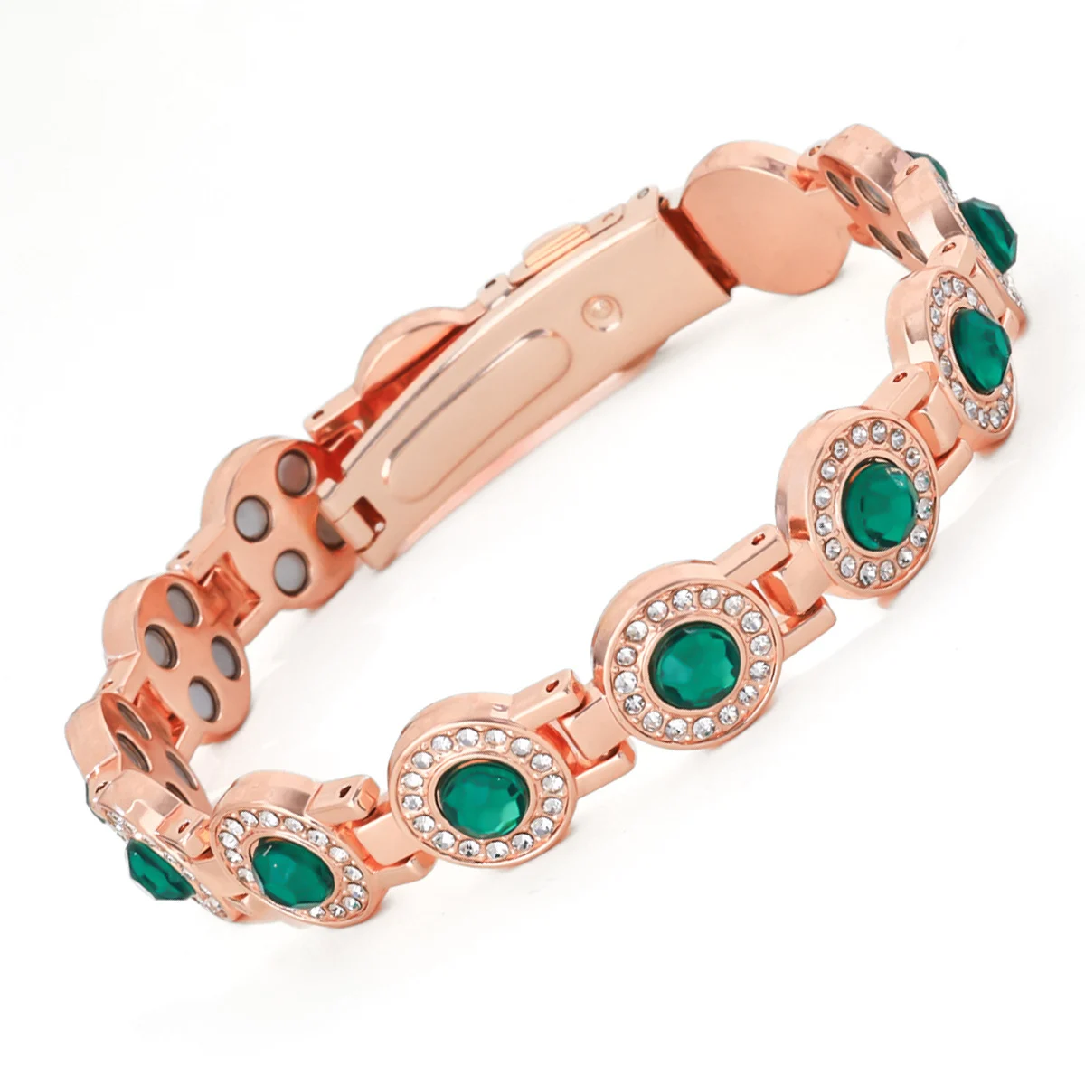 Fashionable Rose-gold Green-diamond Magnet Bracelet For Women — image 5