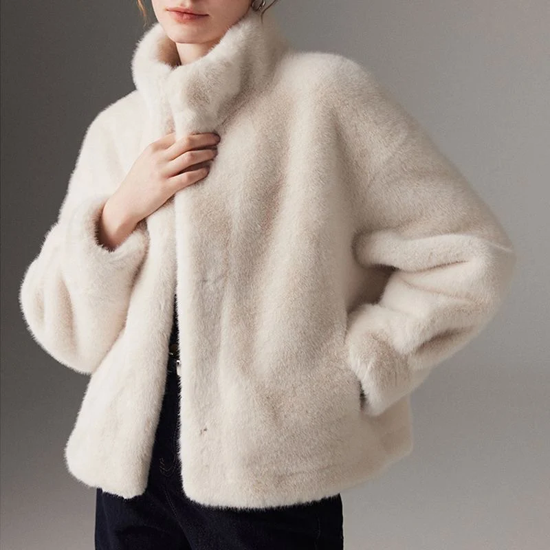 Faux Fur Coat With A Fluffy Stand-up Collar Top — image 3
