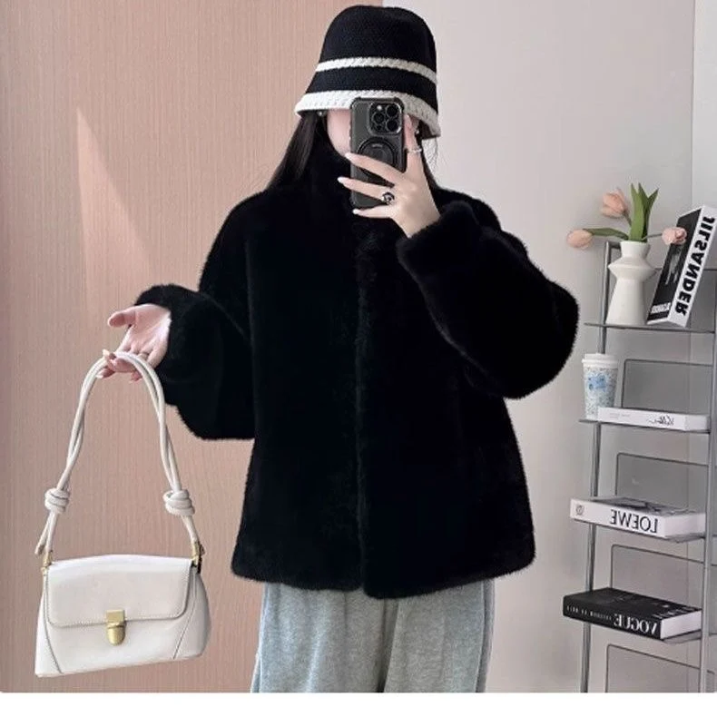 Faux Fur Coat With A Fluffy Stand-up Collar Top — image 2