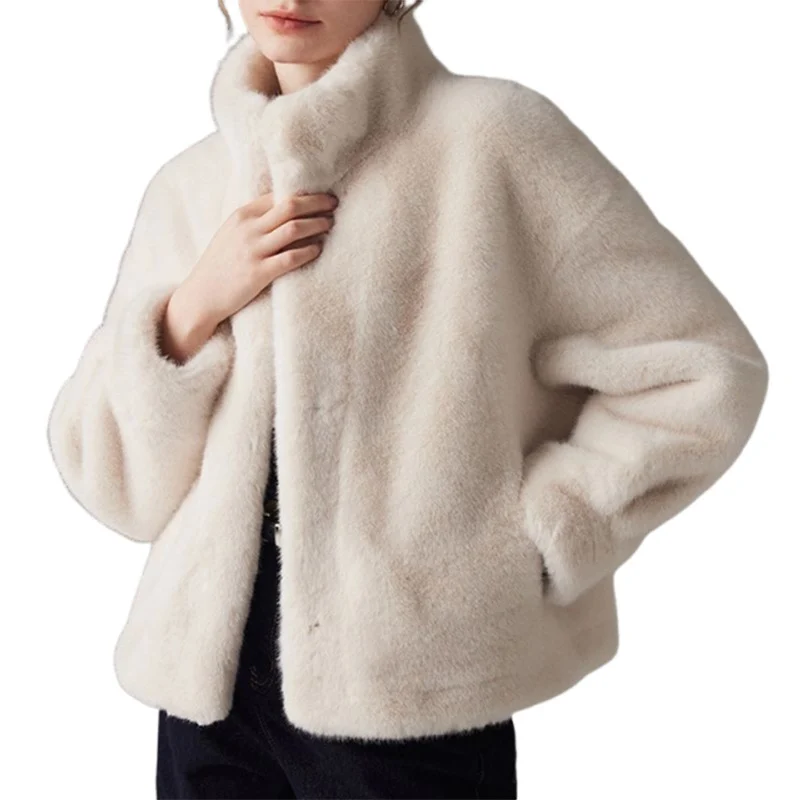 Faux Fur Coat With A Fluffy Stand-up Collar Top — image 1
