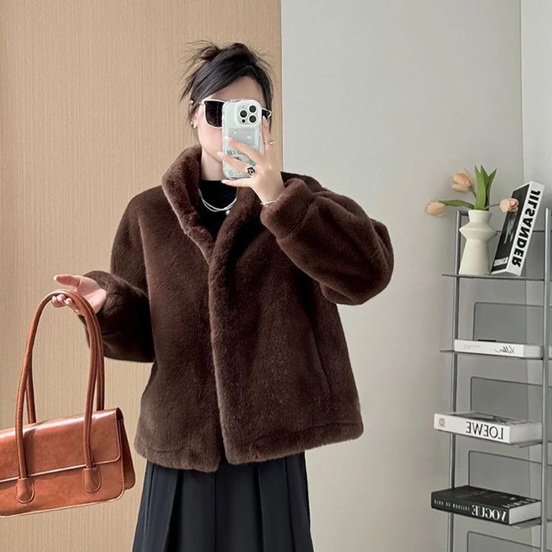 Faux Fur Coat With A Fluffy Stand-up Collar Top — image 4