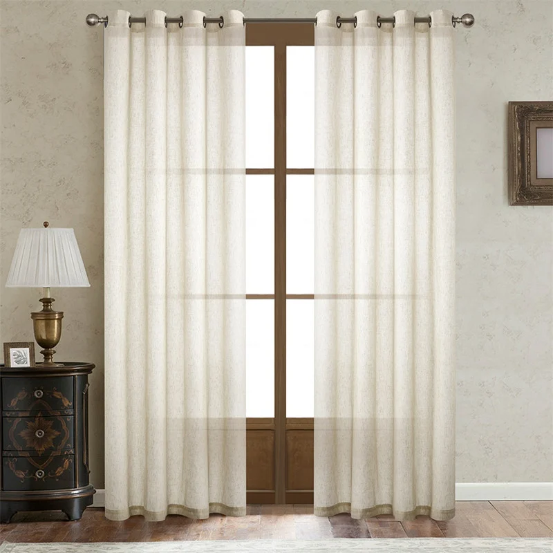 Faux Linen Grommet Sheer Curtains, Solid Color Semi Transparent Voile Curtain Panels,… — image 4