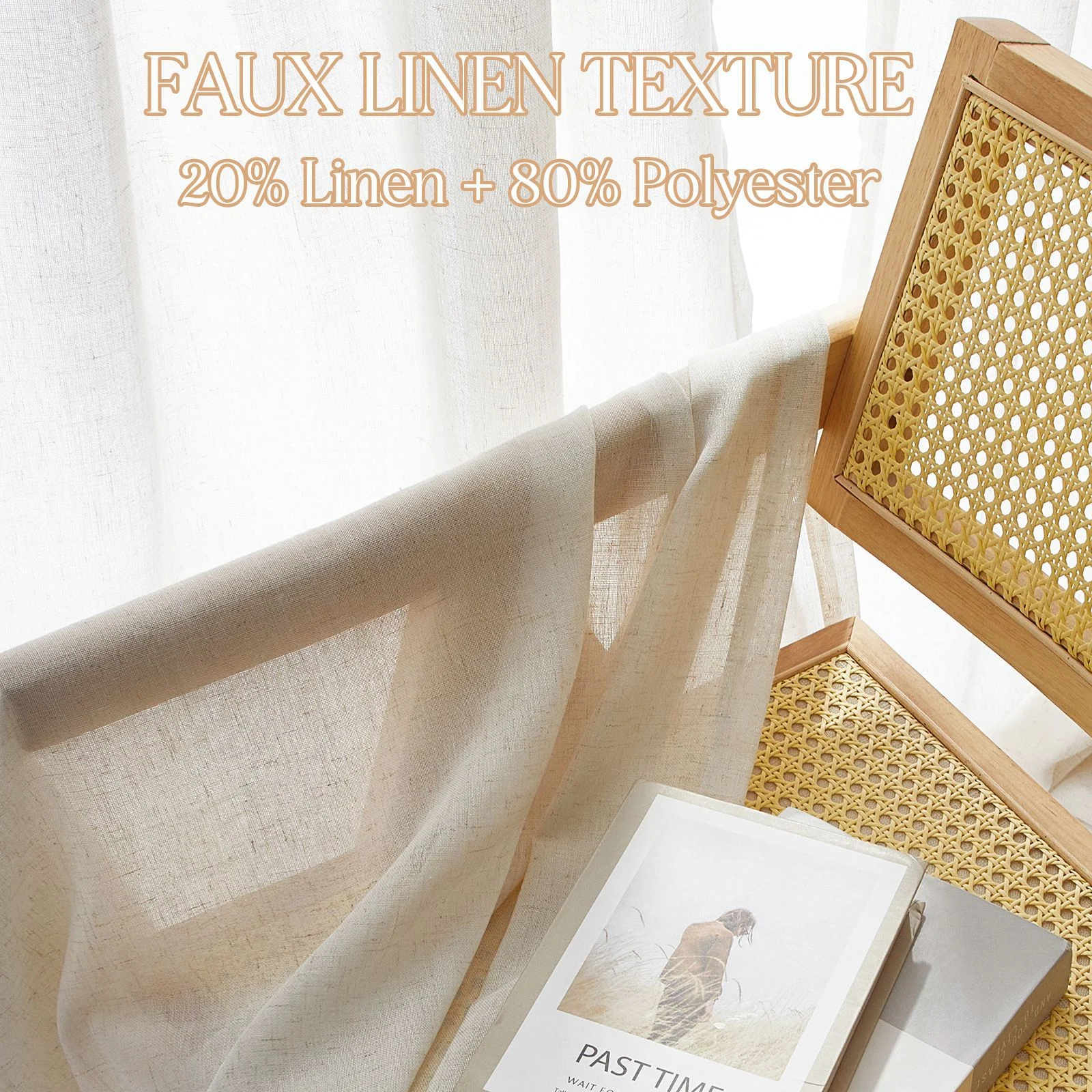 Faux Linen Grommet Sheer Curtains, Solid Color Semi Transparent Voile Curtain Panels,… — image 3