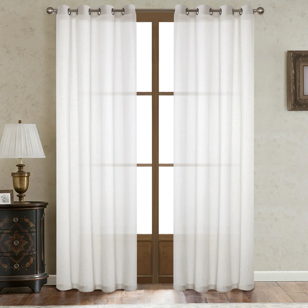 Faux Linen Grommet Sheer Curtains, Solid Color Semi Transparent Voile Curtain Panels,… — image 5