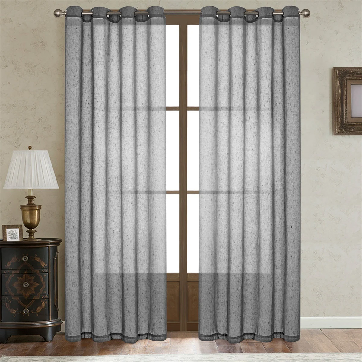 Faux Linen Grommet Sheer Curtains, Solid Color Semi Transparent Voile Curtain Panels,… — image 8